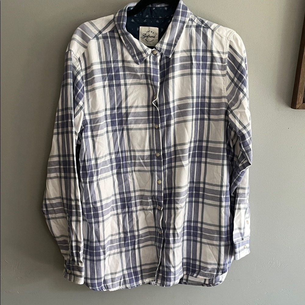JACHS Girlfriend Blue and White Plaid Button Down Shirt